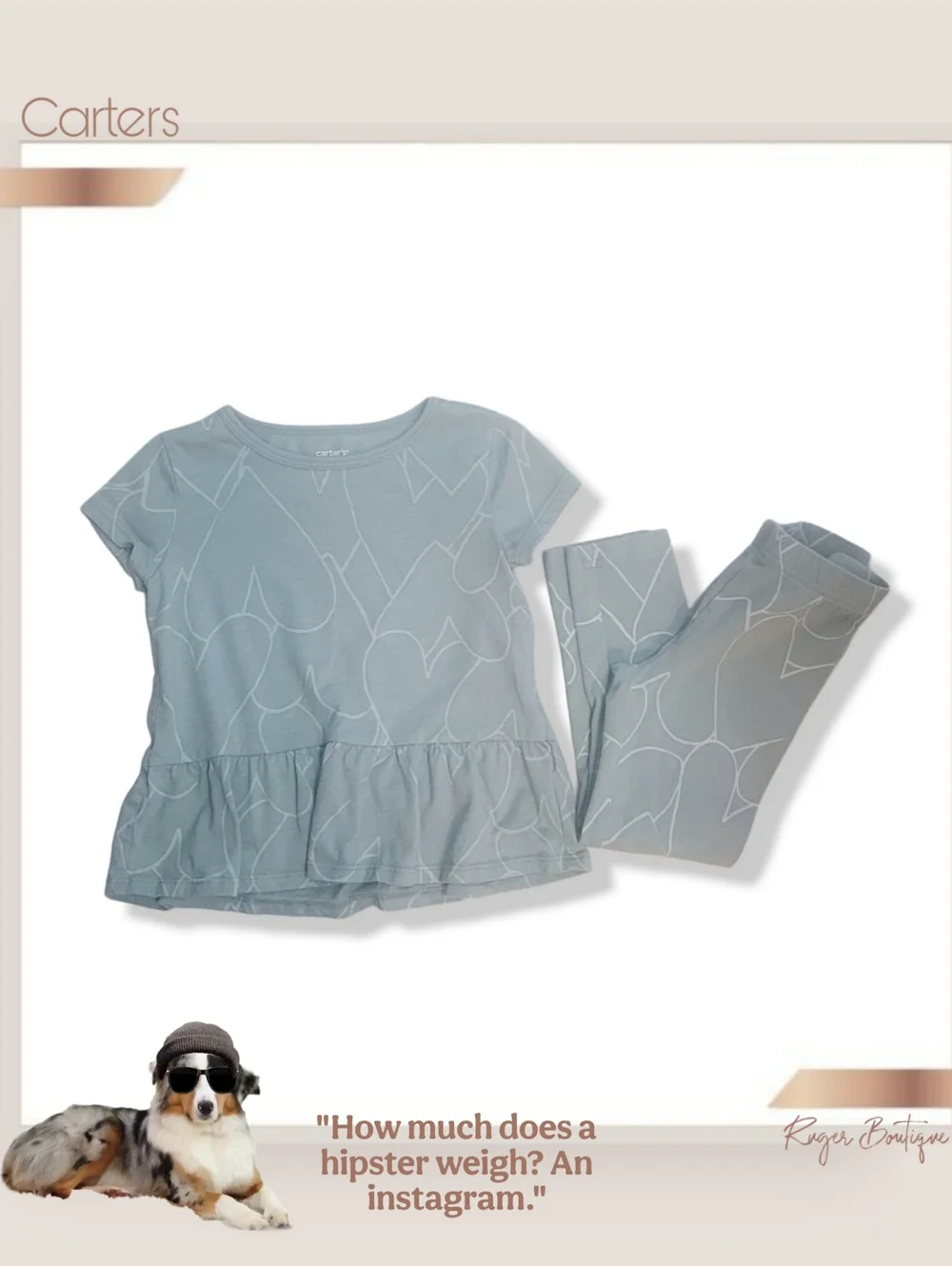 🌿Carter's Sage Green and White Heart Print 2-Piece Outfit Size 4T